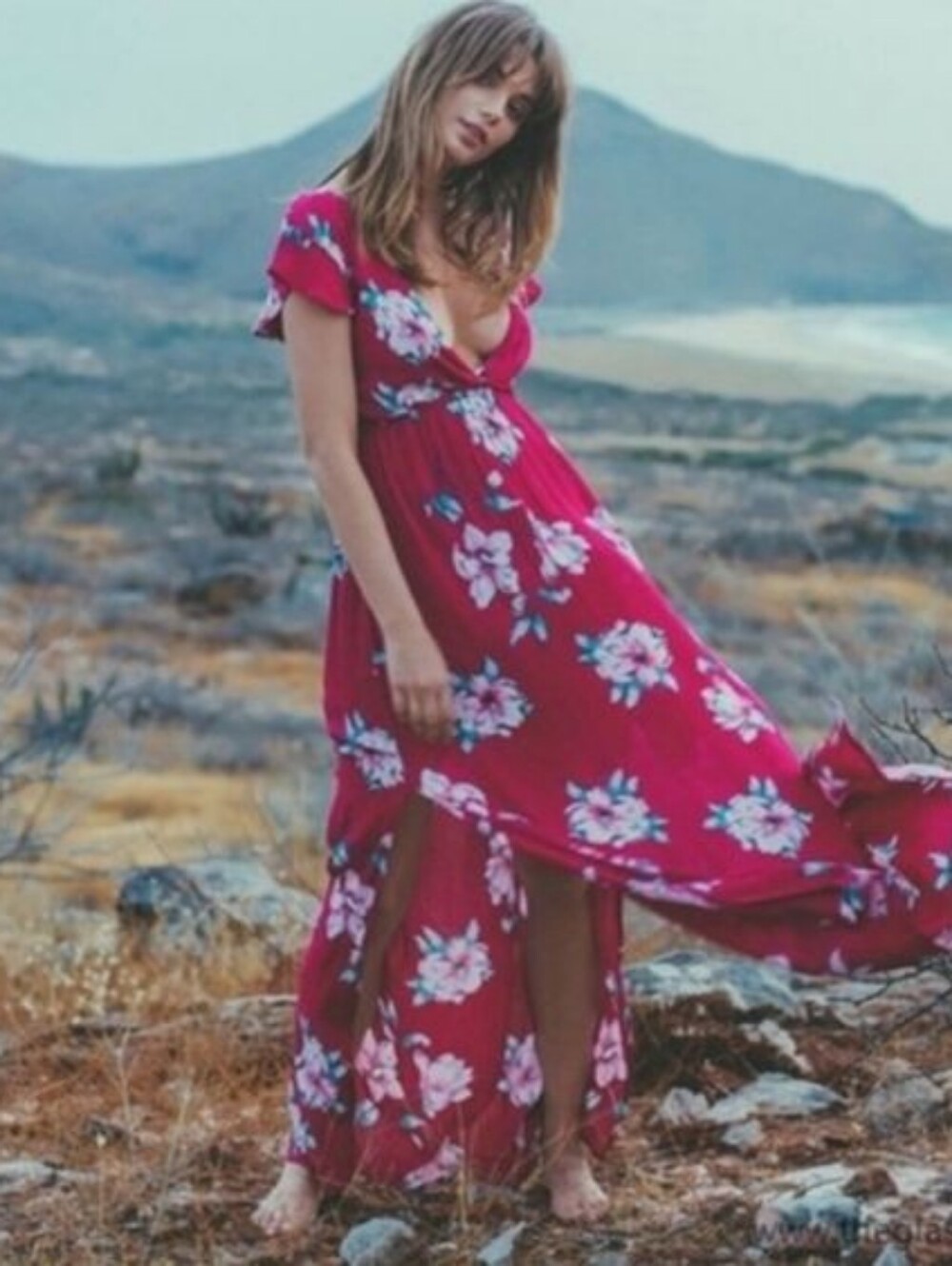 Billabong Flutter Floral Crinkle Maxi Dress Boho Cottagecore Beach Festival S